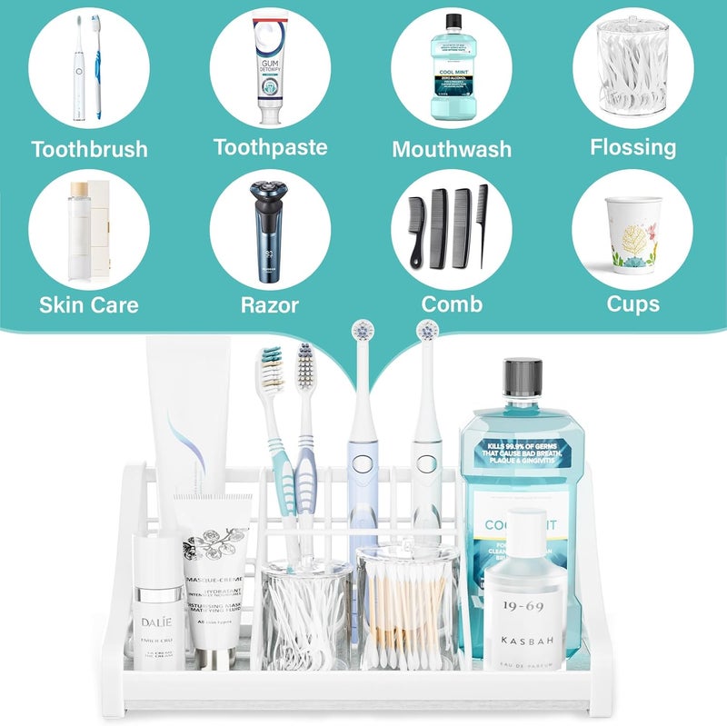 OVICAR Toothbrush Holder Instant-Dry Organizer - Bathroom Countertop Organizer Kids Electric Toothbrush Toothpaste Holders - 7 Slots Bathroom Sink Accessories Storage Tooth Brush Counter Organization, White - Image 4